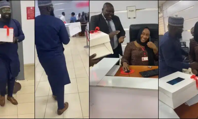 “Love is sweet o” – Romantic moment man storms bank to surprise his wife on her birthday