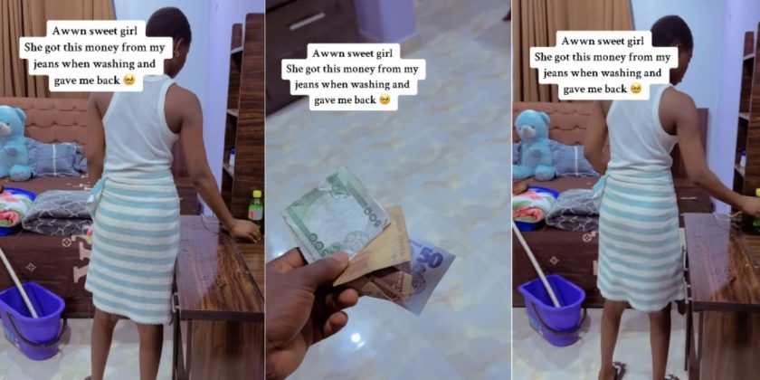 “Sisterhood is disappointed” – Reactions as Nigerian lady returns money she found in her boyfriend’s clothes while washing (Video)