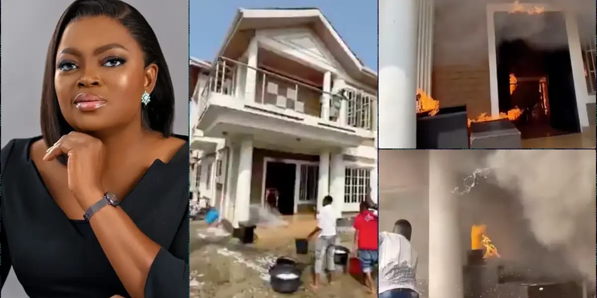 Funke Akindele’s new house catches fire during movie shoot (Watch video)