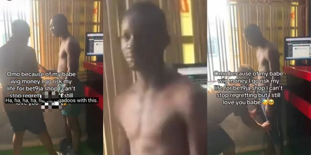 Man stripped at Bet9ja shop after placing ₦5k bet without money (WATCH VIDEO)