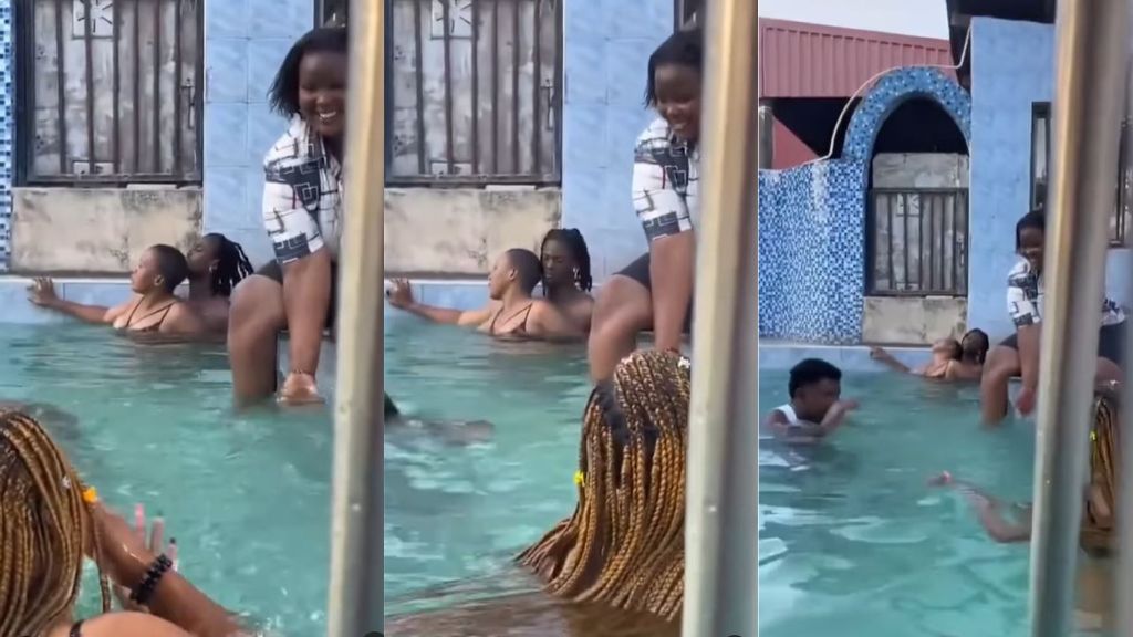 boyfriend and girlfriend caught choppinh  each other work inside a public swimming pool (WATCH)