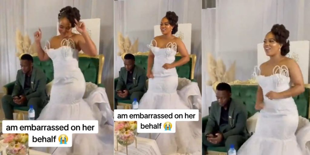 Complete red flag” – Groom dragged online for ignoring his bride while she was dancing on their wedding, focuses on his phone (Video)