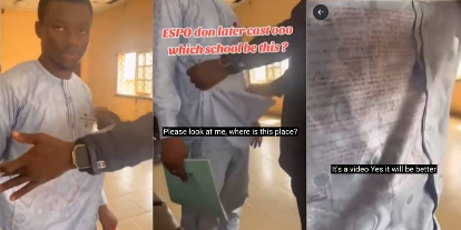 Student exposed for cheating as lecturer discovers answers on his native attire (WATCH VIDEO)