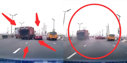 Video captures accident with trailer on third mainland bridge (WATCH)