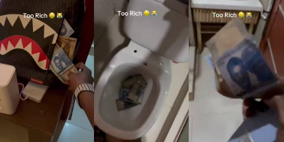 Man flushes  naira bundles in toilet (WATCH VIDEO)