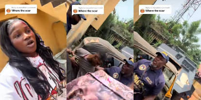 Lady clashes with police after brother’s arrest without justifiable cause (WATCH)